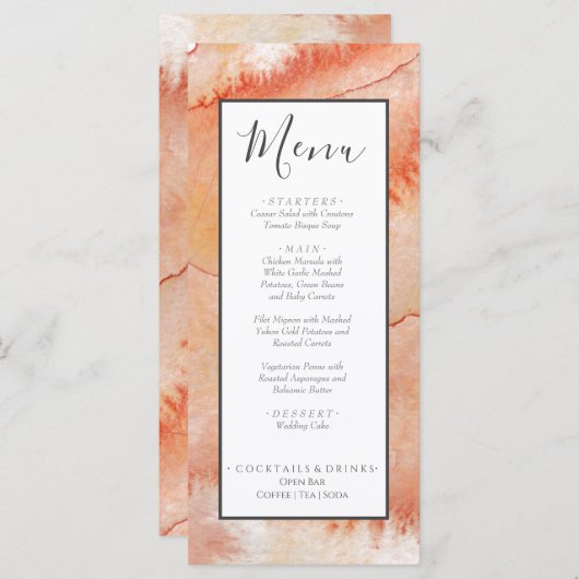 Nautische strandhuwelijk waterverf koraal roze menu (Voorkant / Achterkant)