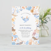 nautische strandkinderen verjaardagsuitnodiging kaart (Staand voorkant)