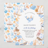 nautische strandkinderen verjaardagsuitnodiging kaart (Voorkant / Achterkant)