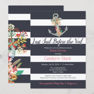 Nautische Streep Bloemenanker Vrijgezellenfeest Kaart