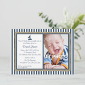 Nautische Streep en Zeilboot Doop Kaart (Staand voorkant)