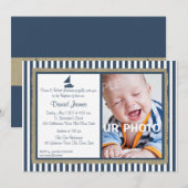 Nautische Streep en Zeilboot Doop Kaart (Voorkant / Achterkant)