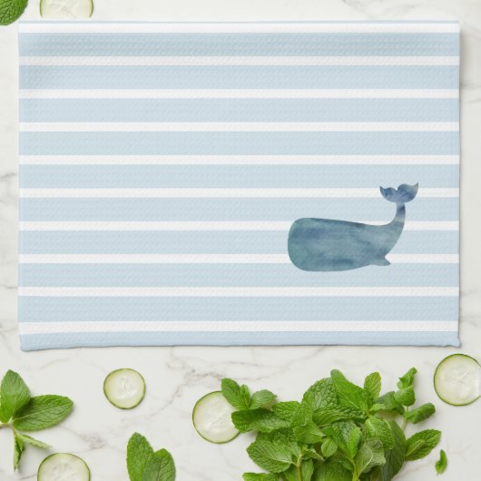 nautische streep voor walvissen theedoek (Gevouwen)
