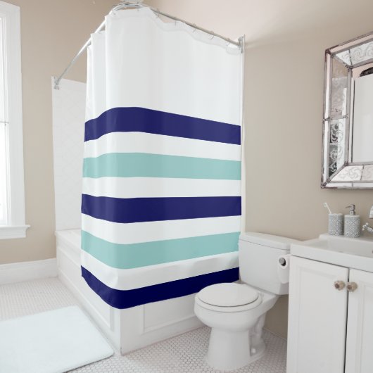 nautische strepen blauw douchegordijn (In situ)