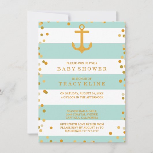 Nautische Strepen en Stippen Baby shower of Sprink Kaart (Voorkant)