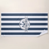Nautische strepen | Gepersonaliseerde Anker & Touw Strandlaken (Voorkant)