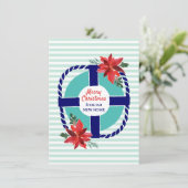 Nautische strepen Kerstmis Poinsettias Bewegen Aankondiging (Staand voorkant)