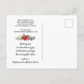 Nautische strepen Kerstmis Poinsettias Bewegen Aankondigingskaart (Achterkant)