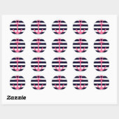 Nautische strepen met fuchsia anker ronde sticker (Vel)