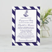 Nautische Strepen & Navy Blue Anchor Verloving Kaart (Staand voorkant)