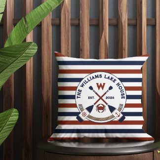 Nautische Strepen Riemen Krab Monogram Meerhuis Buitenkussen
