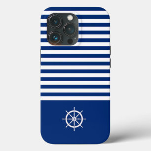 Nautische Strepen+Schepen Wiel Blauw+Wit Case-Mate iPhone Case