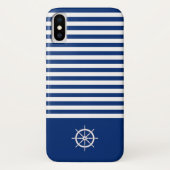 Nautische Strepen+Schepen Wiel Blauw+Wit Case-Mate iPhone Case (Achterkant)