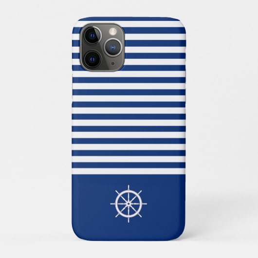 Nautische Strepen+Schepen Wiel Blauw+Wit Case-Mate iPhone Case (Achterkant)