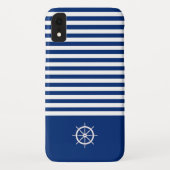 Nautische Strepen+Schepen Wiel Blauw+Wit Case-Mate iPhone Case (Achterkant)