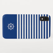 Nautische Strepen+Schepen Wiel Blauw+Wit Case-Mate iPhone Case (Achterkant (horizontaal))