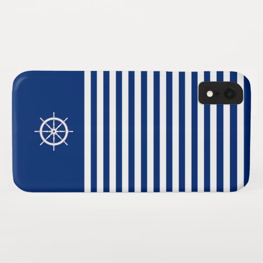 Nautische Strepen+Schepen Wiel Blauw+Wit Case-Mate iPhone Case (Achterkant (horizontaal))