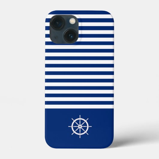 Nautische Strepen+Schepen Wiel Blauw+Wit Case-Mate iPhone Case (Achterkant)