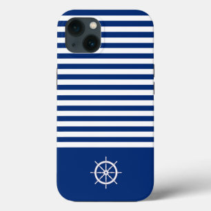 Nautische Strepen+Schepen Wiel Blauw+Wit Case-Mate iPhone Case