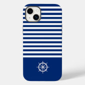 Nautische Strepen+Schepen Wiel Blauw+Wit Case-Mate iPhone Case (Achterkant)