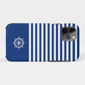 Nautische Strepen+Schepen Wiel Blauw+Wit Case-Mate iPhone Case (Achterkant (horizontaal))
