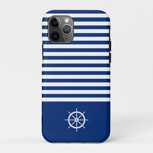 Nautische Strepen+Schepen Wiel Blauw+Wit Case-Mate iPhone Case (Achterkant)