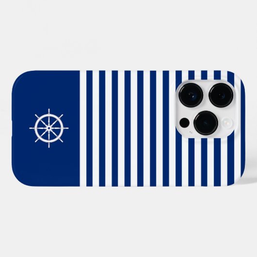 Nautische Strepen+Schepen Wiel Blauw+Wit Case-Mate iPhone Case (Achterkant (horizontaal))