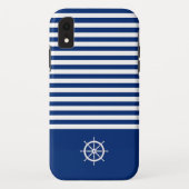 Nautische Strepen+Schepen Wiel Blauw+Wit Case-Mate iPhone Case (Achterkant)