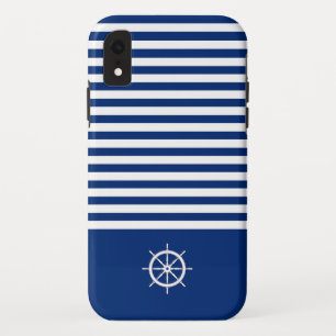 Nautische Strepen+Schepen Wiel Blauw+Wit Case-Mate iPhone Case
