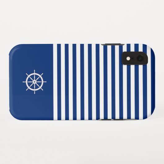 Nautische Strepen+Schepen Wiel Blauw+Wit Case-Mate iPhone Case (Achterkant (horizontaal))