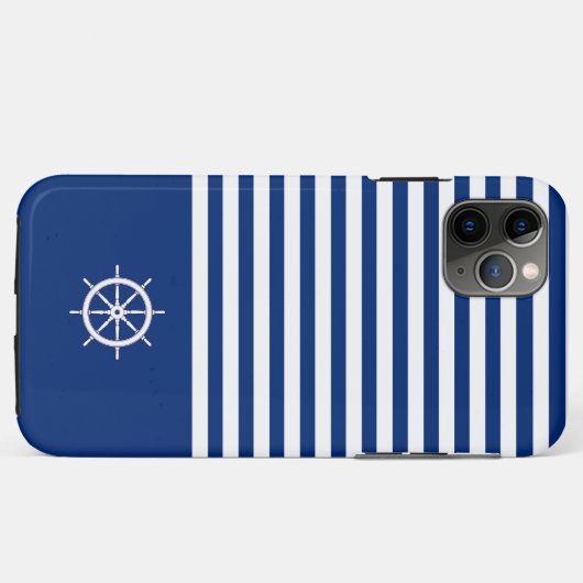 Nautische Strepen+Schepen Wiel Blauw+Wit Case-Mate iPhone Case (Achterkant (horizontaal))