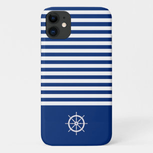 Nautische Strepen+Schepen Wiel Blauw+Wit Case-Mate iPhone Case