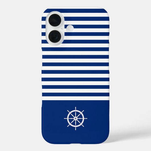 Nautische Strepen+Schepen Wiel Blauw+Wit Case-Mate iPhone Case (Achterkant)