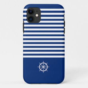 Nautische Strepen+Schepen Wiel Blauw+Wit Case-Mate iPhone Case