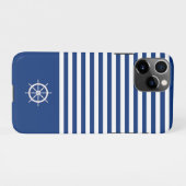 Nautische Strepen+Schepen Wiel Blauw+Wit iPhone Hoesje (Achterkant horizontaal)