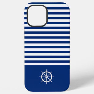 Nautische Strepen+Schepen Wiel Blauw+Wit iPhone 12 Pro Max Hoesje