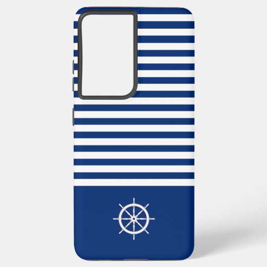Nautische Strepen+Schepen Wiel Blauw+Wit Samsung Galaxy Hoesje (Achterkant)