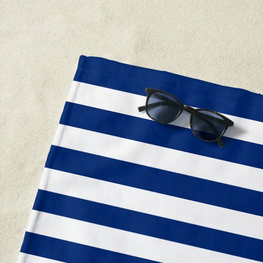 Nautische Strepen+Schepen Wiel Blauw+Wit Strandlaken (In situ)