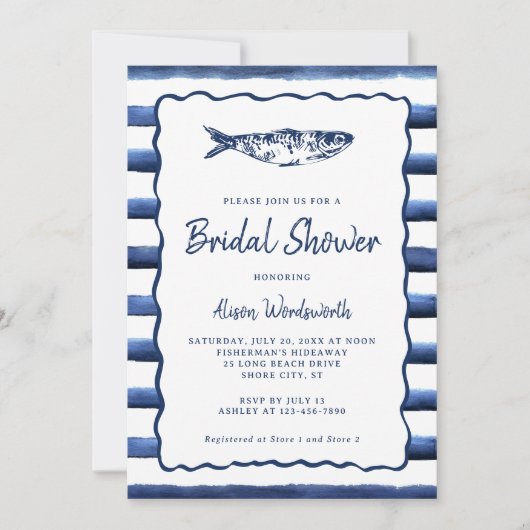 Nautische Strepen Vis Kust Vrijgezellenfeest Kaart (Voorkant)