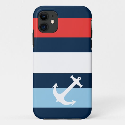 Nautische strepen zee ankerblauw Case-Mate iPhone case (Achterkant)