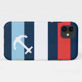 Nautische strepen zee ankerblauw Case-Mate iPhone case (Achterkant (horizontaal))