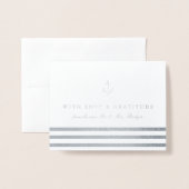 Nautische Stripe & Anker Trouwfoto Dank u Folie Kaarten (Voorkant met envelop)