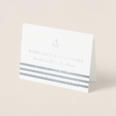 Nautische Stripe & Anker Trouwfoto Dank u Folie Kaarten (Voorkant)