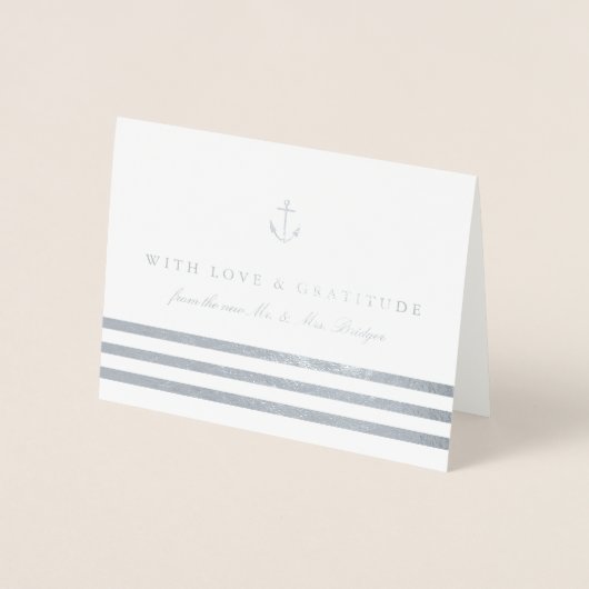 Nautische Stripe & Anker Trouwfoto Dank u Folie Kaarten (Voorkant)