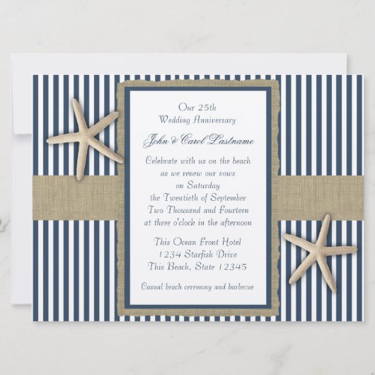 Nautische Stripe en Burlap Jubileum Kaart (Achterkant)