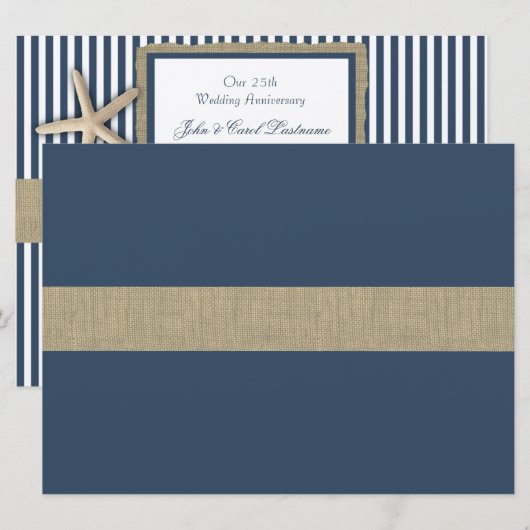 Nautische Stripe en Burlap Jubileum Kaart (Voorkant / Achterkant)