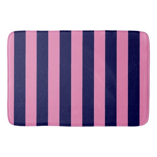 Nautische Stripes Marine Blauw en Licht Roze Badmat (Voorkant)