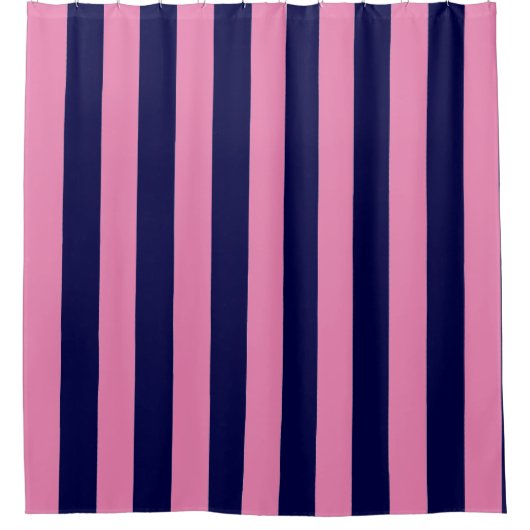 Nautische Stripes Marine Blauw en Licht Roze Douchegordijn (Voorkant)