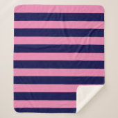 Nautische Stripes Marine Blauw en Licht Roze Sherpa Deken (Voorkant)
