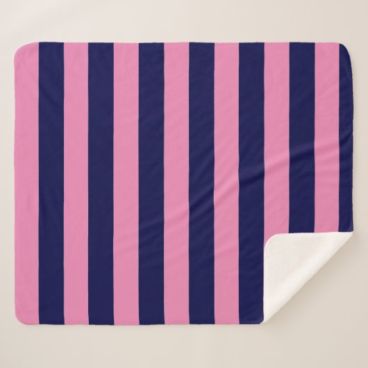 Nautische Stripes Marine Blauw en Licht Roze Sherpa Deken (Voorkant (horizontaal))